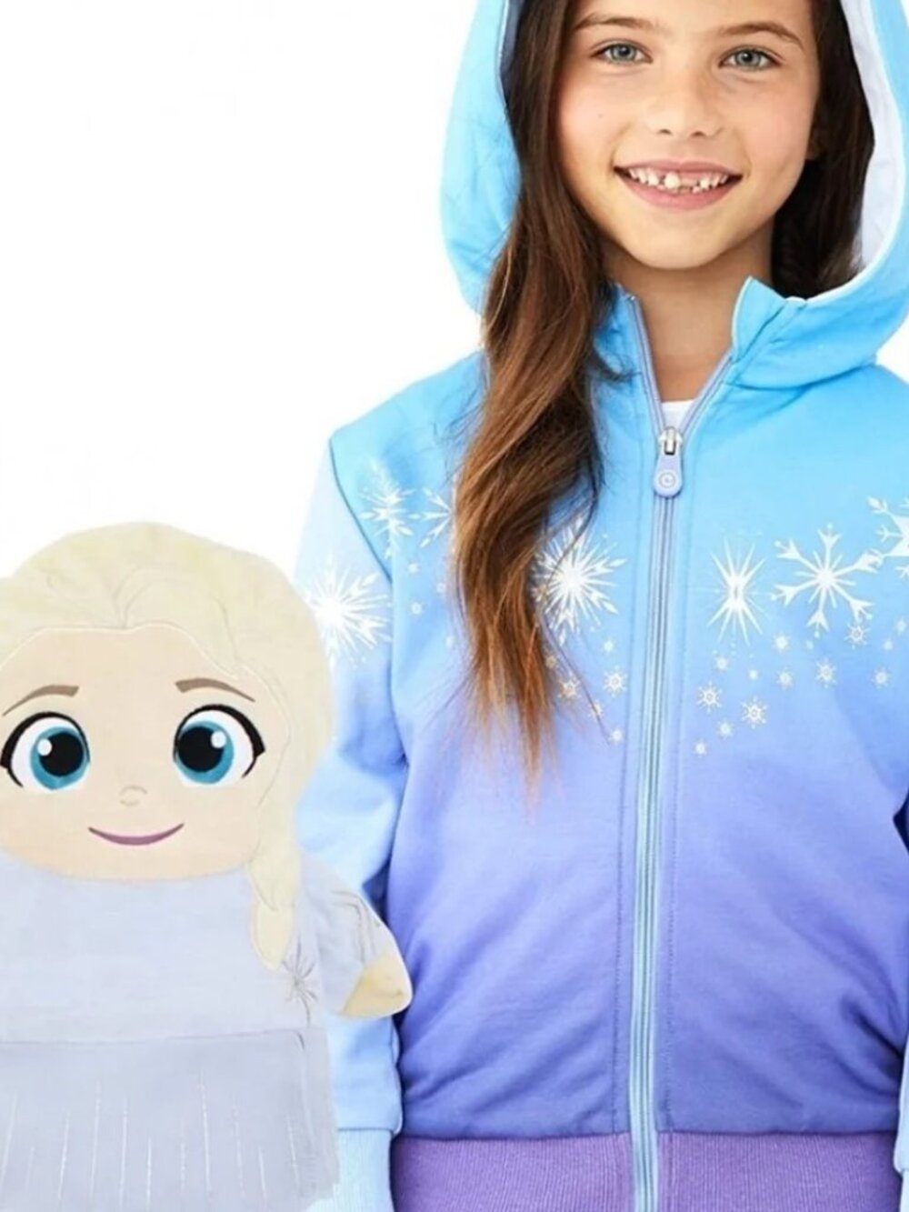 Disney Frozen Elsa Plush Foldable Zip-Up Hoodie Jacket Size 4